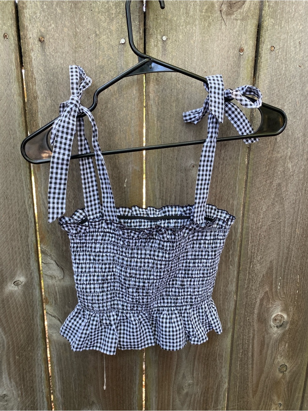 Forever 21 Gingham Smocked Peplum Tank Blue White Small - Picture 5 of 6